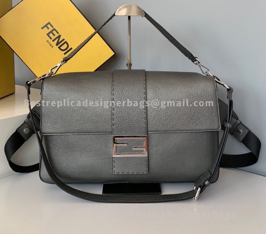 Fendi Baguette Large Grey Leather Bag SHW 0122L
